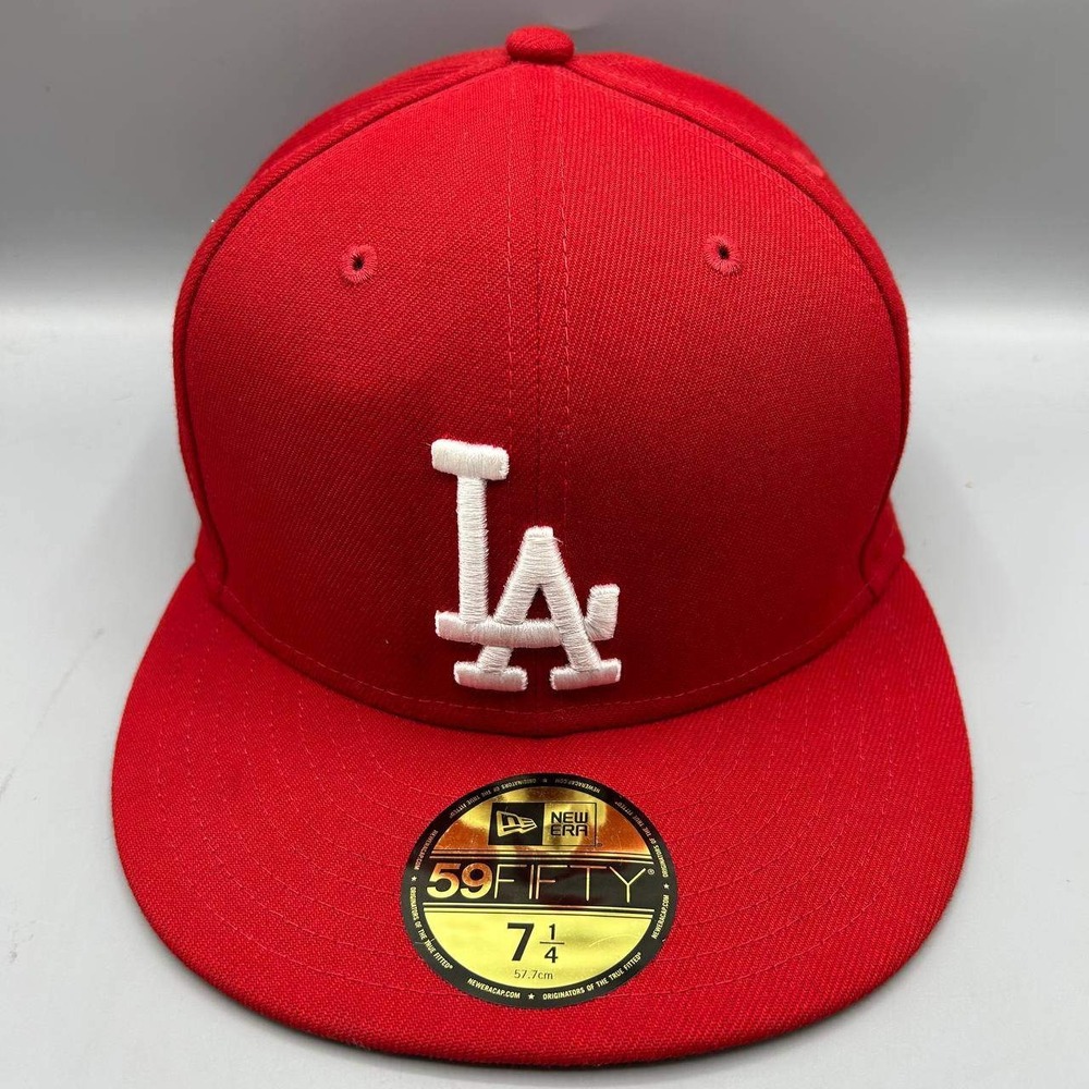 Los Angeles LA Dodgers MLB Hat Men 7 1/4 Red 59Fifty New Era Fitted Cap